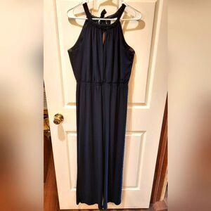 Emma & Michele Size M Navy Blue Halter Tieback Jumpsuit